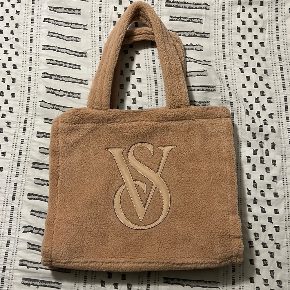 Victoria’s Secret tan fuzzy tote bag